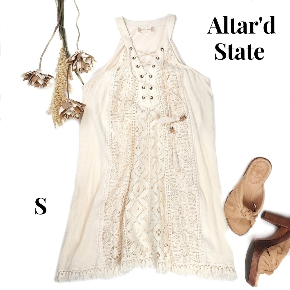 Altar'd State Cream Boho Fringed Top Size S